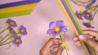 DIY| Cara membuat bunga dari sedotan | Straw Flower Tutorial #strawcraft