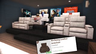 building a bloxburg MOVIE THEATER ROOM with THE NEW UPDATE RECLINING CHAIRS...