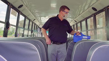 Rapid bus disinfection: Pax-100 handheld electrostatic sprayer disinfects a school bus in minutes.