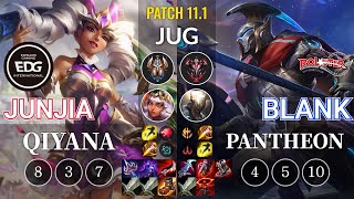 EDG JunJia Qiyana vs KT Blank Pantheon Jungle - KR Patch 11.1