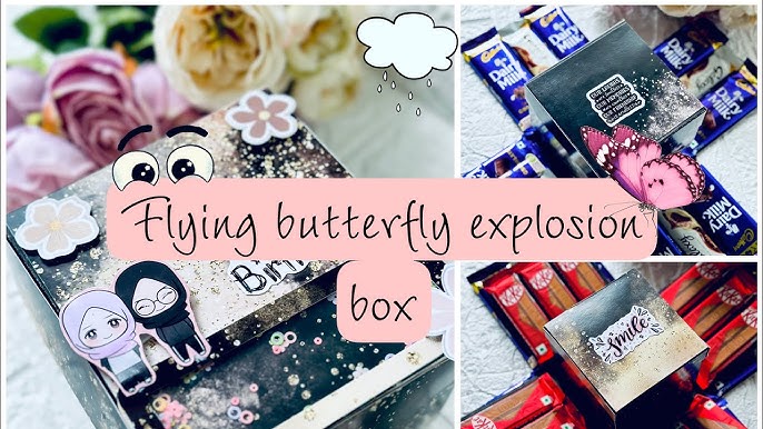 FETTIPOP DIY Butterfly Explosion Gift Box (black stars) DIY 7.1x5.5x4.3  inches, Surprise Flying Butterfly Box Prank