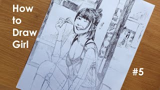 How to draw a happy Girl eating | Ballpoint pen #5 | Sketch | How to draw girl series