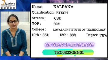 JSpiders JNTU! Congratulates Kalpana for getting placed as Java developer