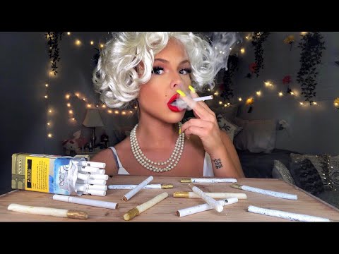 ASMR EATING EDIBLE CANDY CIGARETTES WITH MARILYN MONROE *MOST ODDLY SATISFYING* MUKBANG 먹방