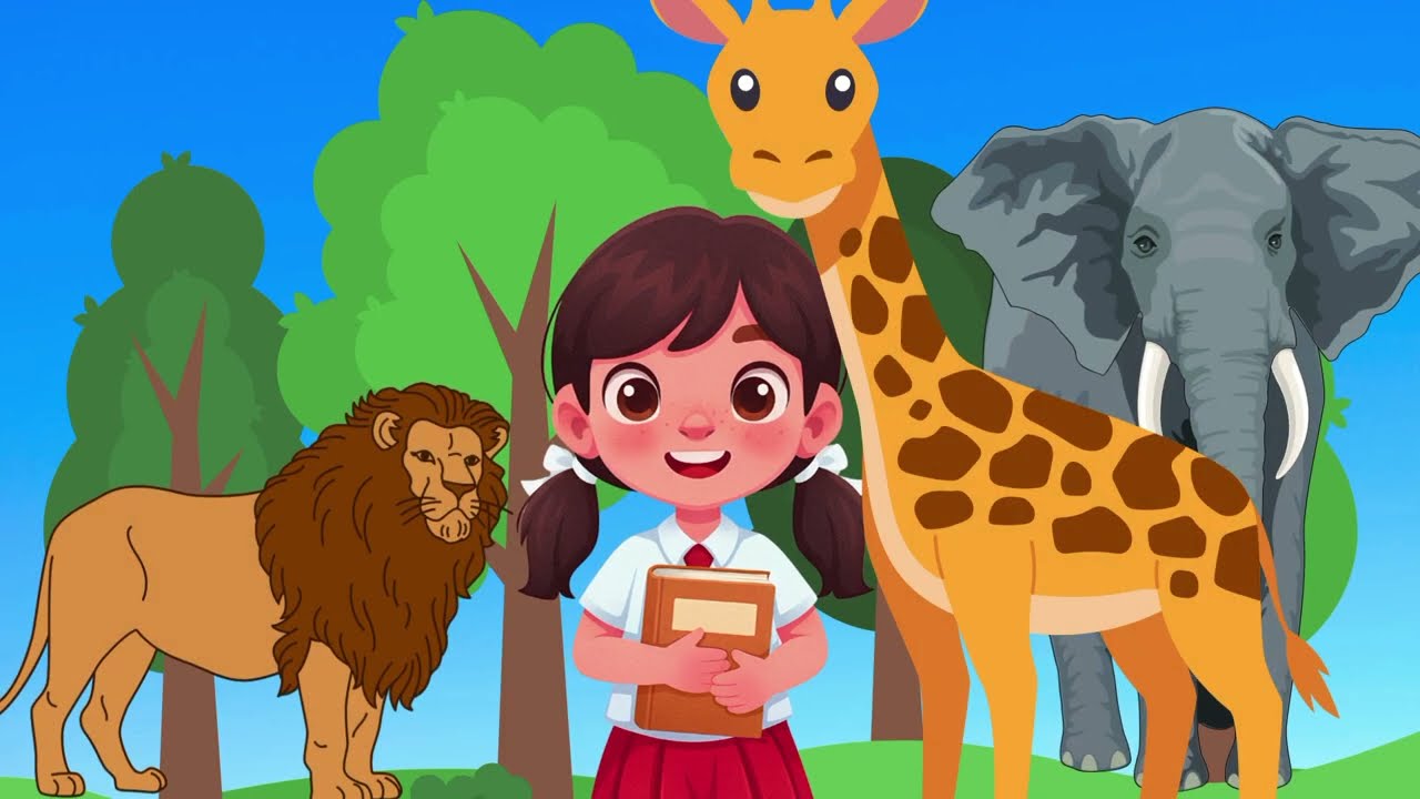 تعليم الحيوانات للأطفال. الأسد الفيل الزرافة مع آنسة لولو