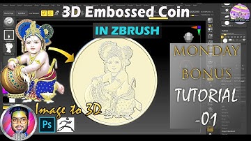 3D Embossed Coin in ZBrush | 2d Image to 3D | Monday Bonus -01 | Janmashtami Special #laddugopal