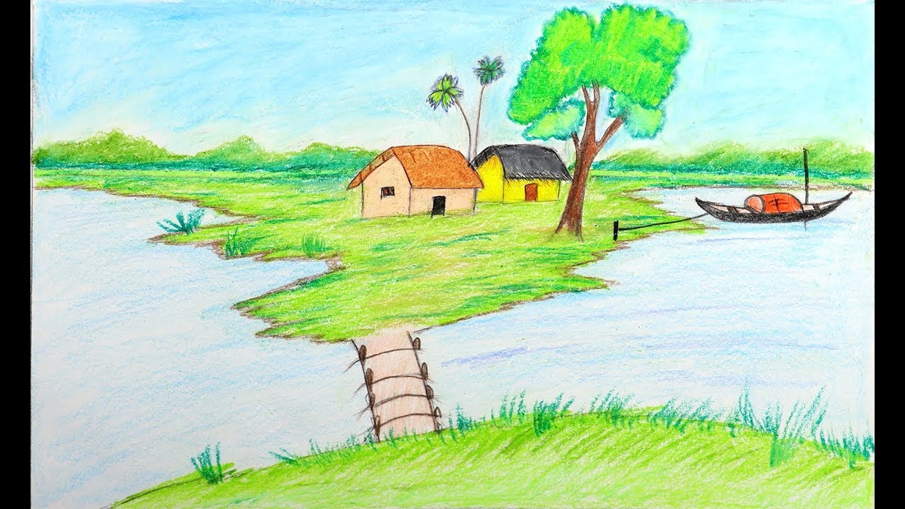 How to draw a landscape very easy landscape drawing