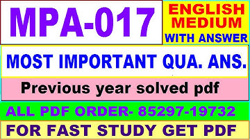 mpa 017 important questions / mpa 17 previous year question paper in English / ma public admin study