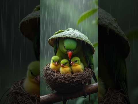 Heartwarming Parrot Family Sheltering in the Rain 🌧️🦜' #birds #nature #foryou #WildlifeMoments