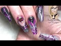 Colour block ~ acrylic nails ~ grey and pink ~ marble ~ glam and glits