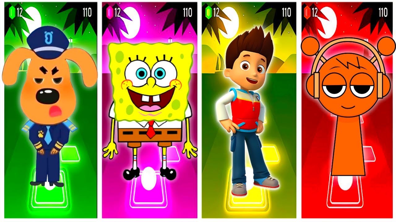 SHERIFF LABRADOR🆚SPONGEBOB🆚PAW PATROL🆚SPRUNKI Tiles Hop EDM Rush🎶| Who Is Best?#coffindance