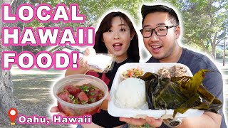 LOCAL HAWAII FOOD! Must Try: Poke, Lau Lau, Kalua Pig, Haupia and More!