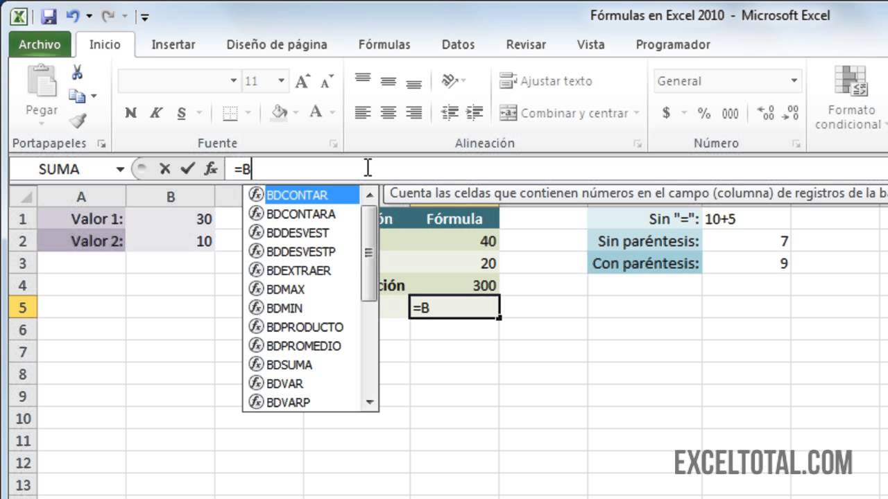 Formulacion en excel