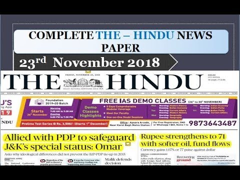 THE HINDU NEWSPAPER 23rd November 2018 Complete Analysis
