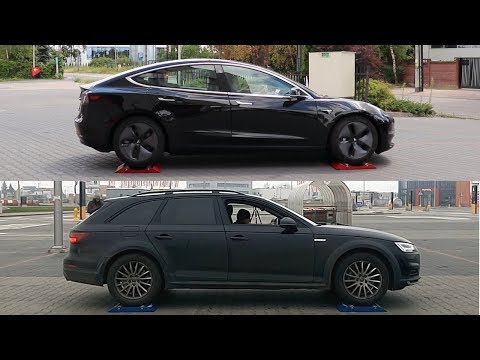 SLIP TEST - Tesla 3 Dual Motor AWD vs Audi A4 Quattro - @4x4.tests.on.rollers