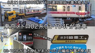 【東京メトロ02系02-104Fが廃車】2000系2148F導入で本来02系02-109Fが置き換えのところが、まさかの別編成が廃車に