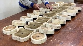 Cheap Wood Processing - Table Sample Design And The Lid Assembled From Natural Round Pieces Of Wood