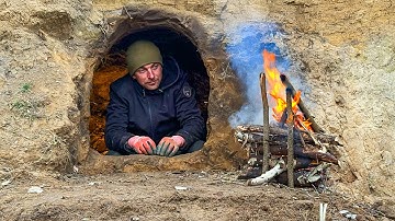 Building a Warm and Cozy Dugout for Survival. Secret cave,  Bushcraft, Survival Shelter