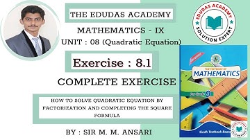 Grade 9 | Mathematics | Unit 08 | Quadratic Equations | Exercise 8.1 | Sindh Textbook Board
