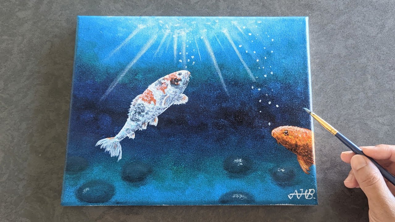 How to paint Koi fish / Acrylic painting tutorial for beginners 83