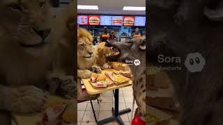 A Lion and a Wild Boar Walk Into a Fast Food Restaurant… #youtubeshorts #funnyvideo #funnyanimals