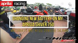 APRILIA SHIVER 750 : CHANGING NEW BATTERY (MOTOBATT MBTX12U 200CCA 14.0AH)  - YouTube