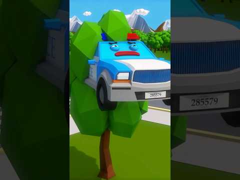Police Car Stuck On The Tree#carcartoon #длядетей #мультикипромашинки #мультфильмы #трактор #car