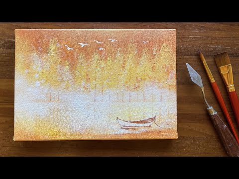 Acrylic Painting 丙烯畫 |壓克力畫 | 湖泊小舟落羽松