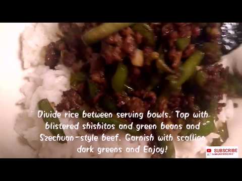 Szechuan Style Beef with Blistered Shishito Peppers and Green Beans