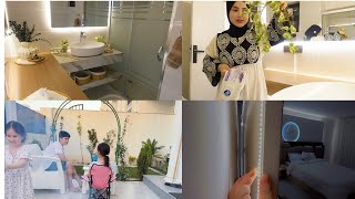 روتين البيت اليومي🤩ترتيب الحمام + شوي سمك + أفكار ديكور وإضاءة💡