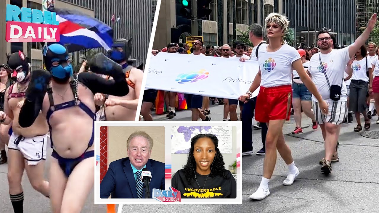 Nearly nude men parade down Montreal street wearing dog masks in front of kids during Pride event