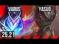 VARUS vs YASUO (TOP) | 6 solo kills | EUW Master | 25.21