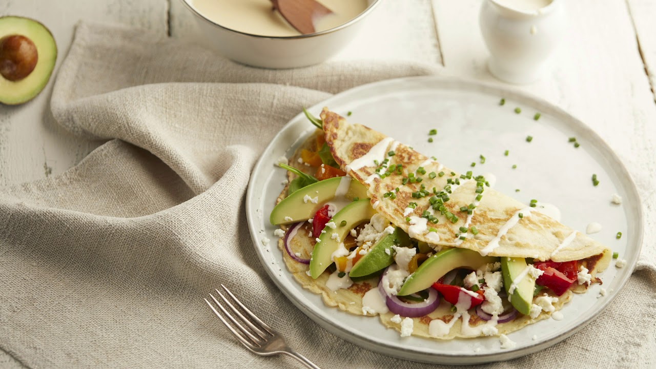 Crepes filled with avocados, roasted peppers and feta | Avocados from ...