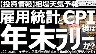 【相場天気予報(総合投資情報)】雇用統計とCPI(消費者物価指数)の後は「年末ラリー」か？　今晩のアメリカ市場は、ここまでの上昇の反動もあり調整している。ただ、相場の基調は強含み。年末ラリーあるかも。