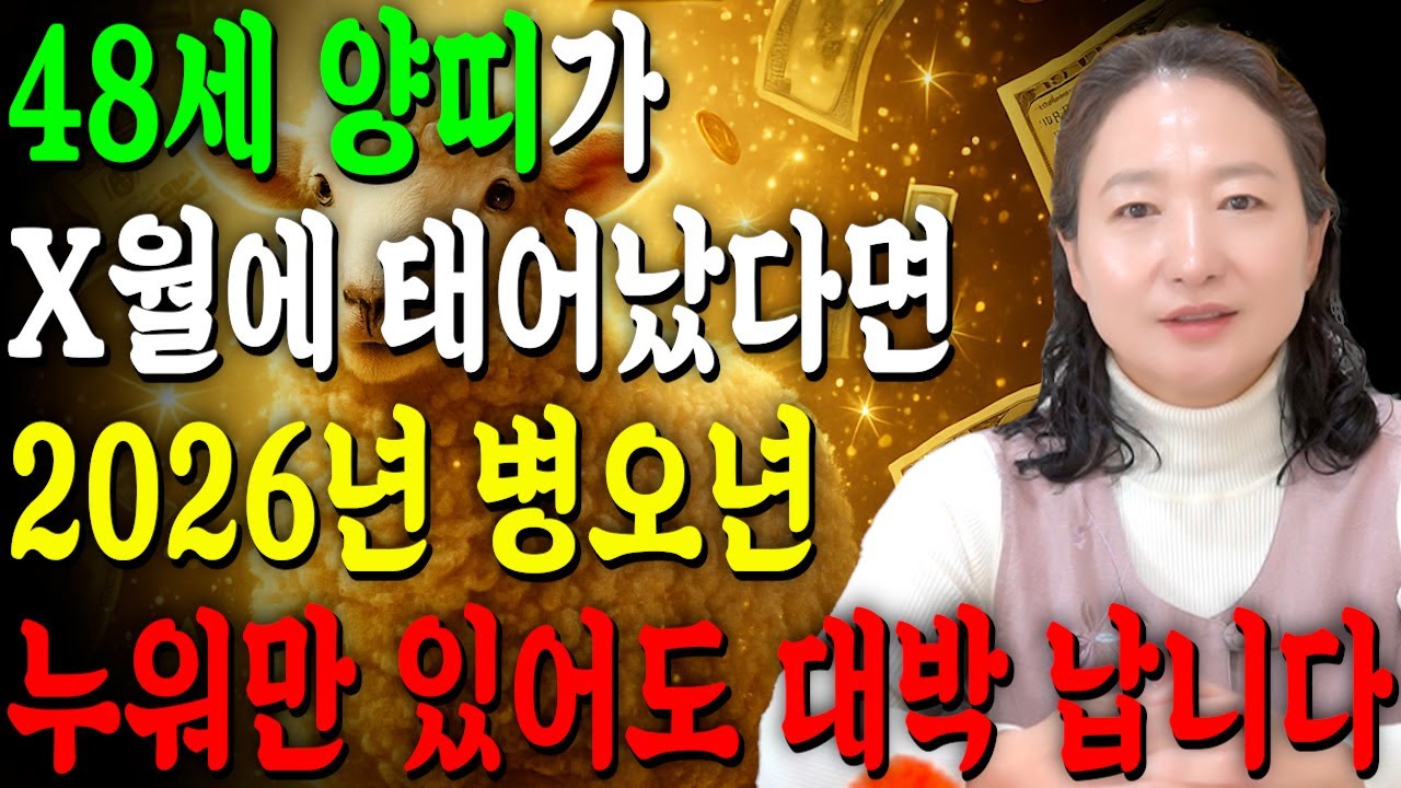 양띠 정말 미쳤다!! 2026년 1979년생 48세 양띠운세 배신당했던 모든날을 보답받습니다! 79년생 양띠의 운명과 평생의 운세 / 2026년 병오년 대박나는 양띠 운세