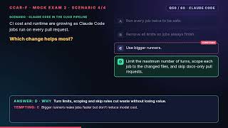 CCAR-F Mock Exam 2, Scenario 4/4: Claude Code in the CI/CD Pipeline (Q46–60 + Answers)