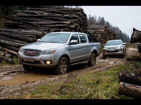 Mitsubishi L200 - JAC T6: тест обзор - упражнения с бревнами по грязи