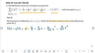 2026 AP Calc BC Free Response Question 6