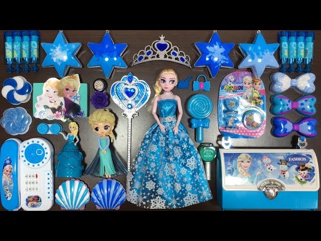 BLUE DISNEY PRINCESS FROZEN Elsa u0026 Anna Slime | Mixing Random Things into Slime class=