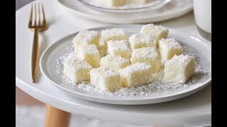 Milk jelly cake with desiccated coconut 椰蓉牛奶小方~不用烤箱的夏日小甜点---Freesiaa Made 第104集