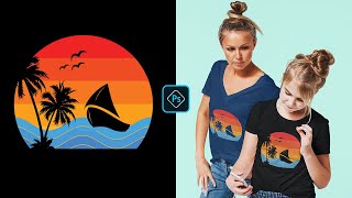 Vintage Retro Beach Sunset T-Shirt Design In Photoshop Tutorial screenshot 4