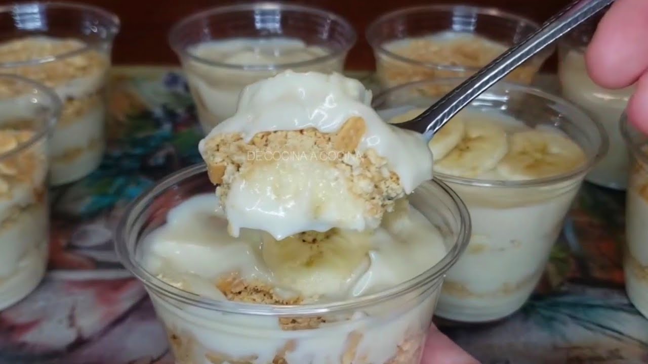 Postre de Plátano, galletas y natilla con maizena
