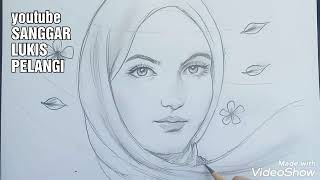 Tutorial menggambar wajah wanita sholeha | hijab girl drawing