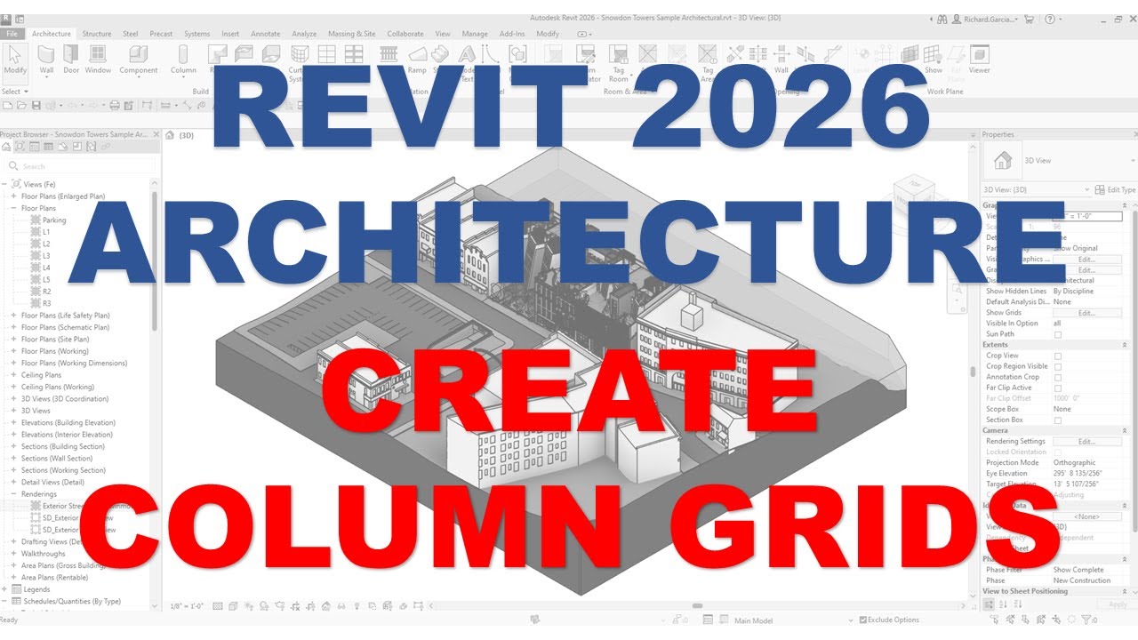 REVIT 2026 BASIC ARCHITECTURE - LESSON 5 CREATE COLUMN GRIDS - YouTube