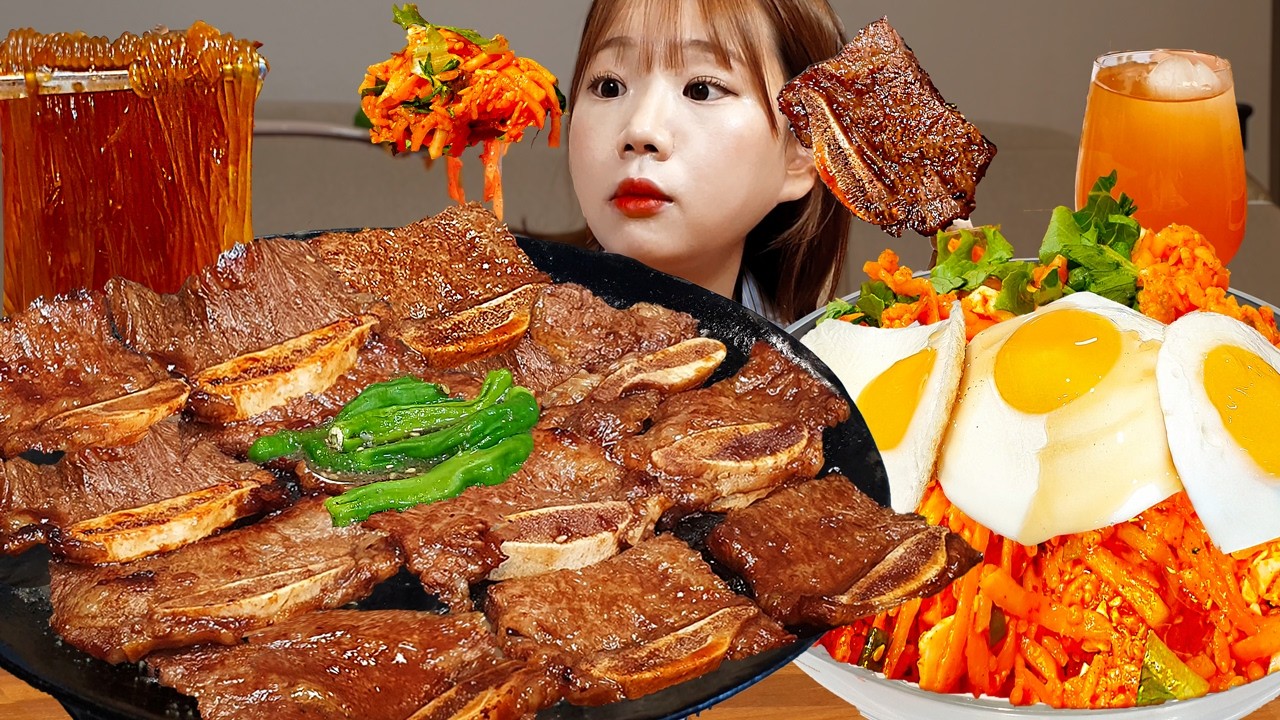 Sub)Real Mukbang- Говяжьи рёбрышки 🍖 Лапша 🍜 Пибимпап с редькой 🍳 Говяжий суп 🍲 АСМР КОРЕЙСКАЯ ЕДА