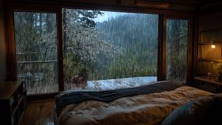 Heavy Rain Sounds for Sleeping 🌧️ | Deep Sleep in a Quiet Japanese Cabin Night (12 Hours)