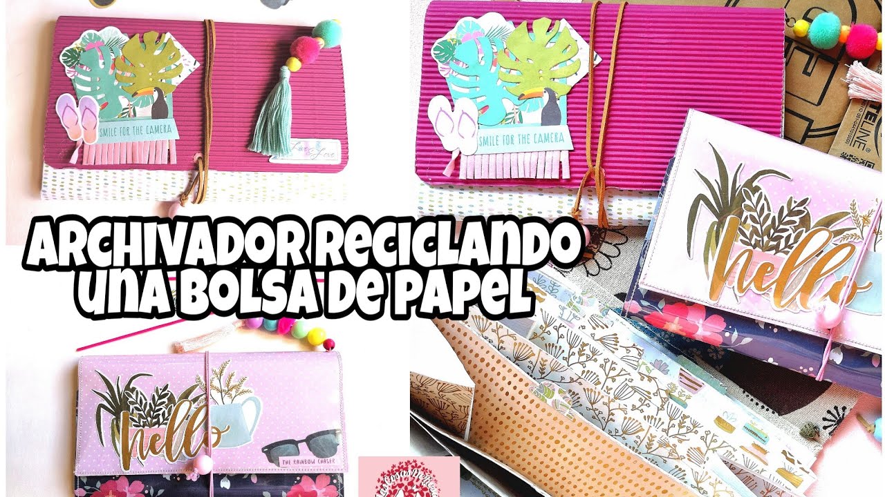 Archivadores con bolsa de papel. Snail mail. Reciclaje.Tutorial Scrapbook manualidades de animales