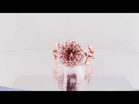 1.20 Carat Morganite Rose Flower Halo Engagement Ring, Unique Floral 14K White Gold Or Rose Gold Handmade Certified