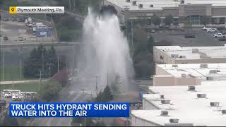 Geyser erupts after tractortrailer hits fire hydrant in Plymouth Meeting