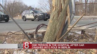 Driver hospitalized after crashing into utility pole on Berlin Turnpike